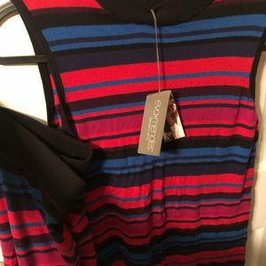 Eva Mendez colorful striped sweater skirt set.